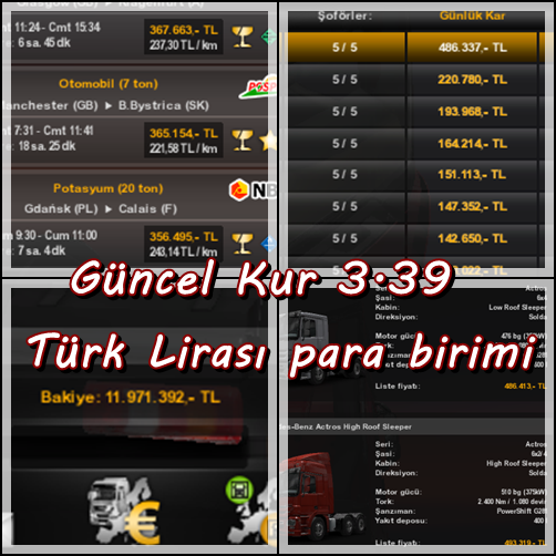 Euro Truck Simulator 2 Türk Lirası Modu [Güncel Kur 3.39 TL]
